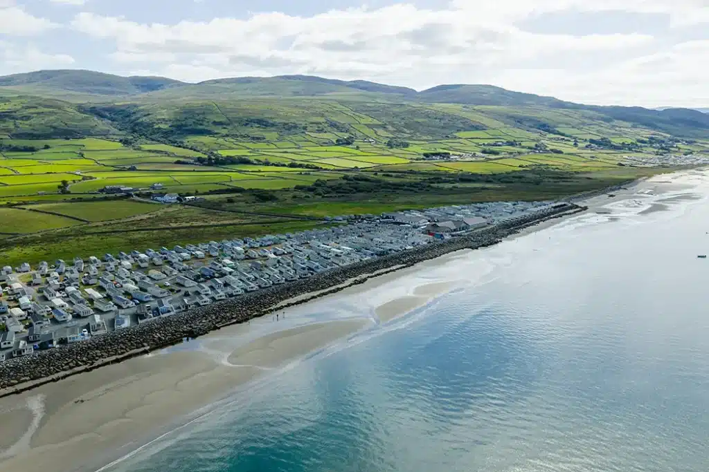 Drone shot of Lyons Sunnysand Holiday Park in Barmouth offering caravan holidays